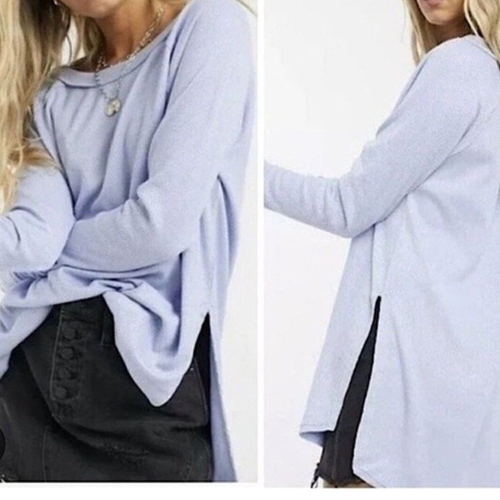 FREE PEOPLE We the free Snowy Bohemian Oversized Thermal T-shirt in Rain Size XS